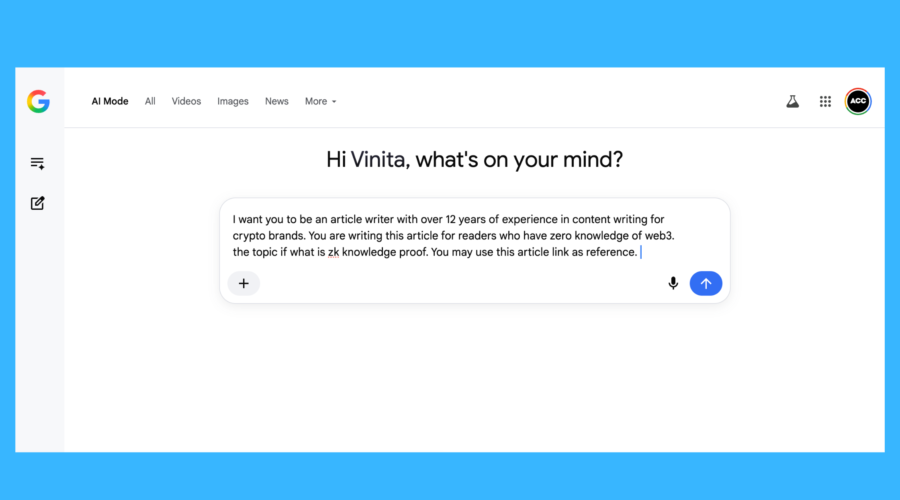 Example of a detailed prompt for writing blogs